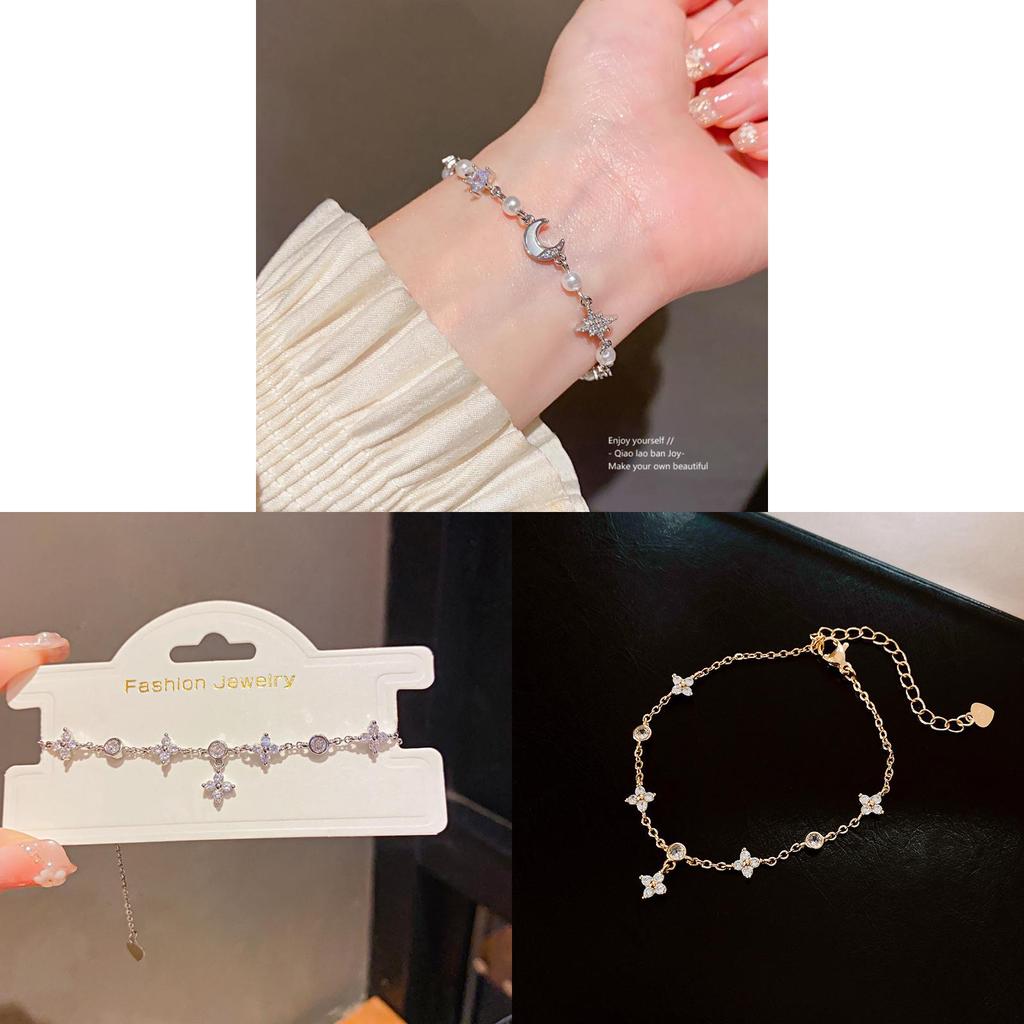 Natural Moon Star Zircon Bracelet For Women With Shimmering Stones And Elegant Style