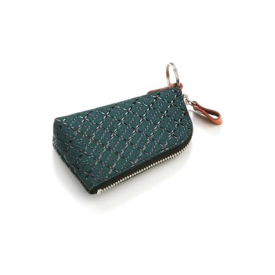 Inden-ya HISOCA Key Case - Green Base, Black Lacquer, Shippo Tsuanagi Pattern