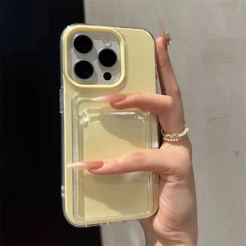 2v1 držák na karty Peněženka s přihrádkou Po Kapsa Průhledné pouzdro v barvě bonbónů Pro iPhone 16 15 14 13 12 11 16Pro Max TPU+PC Nárazuvzdorný kryt