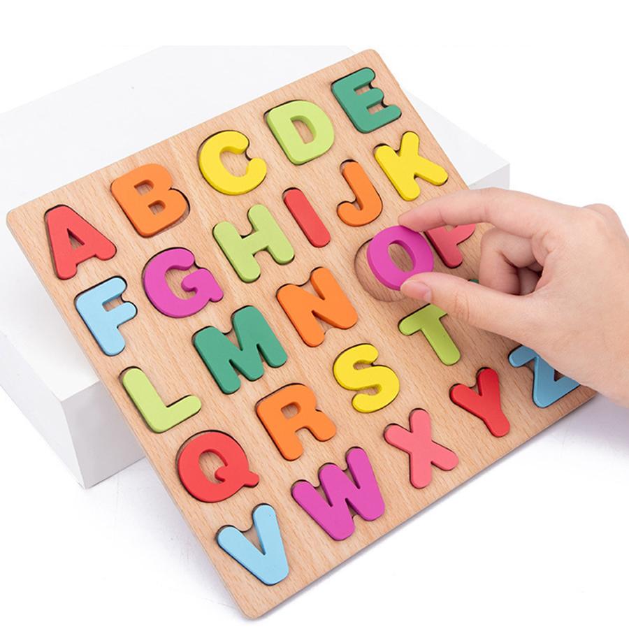 Colorful Alphabet Number Shape Matching Wooden Early Educational Toys Board 3D Puzzle Kids Montessori Preschool Children Gift