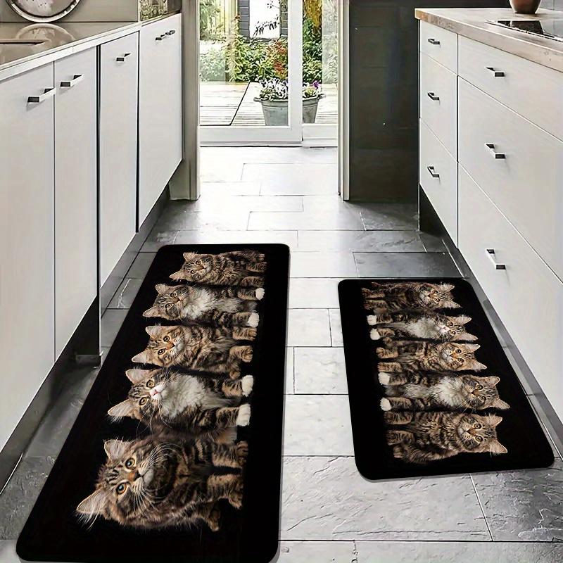 1Pcs Anti Fatigue Kitchen Rugs, Five Cats Print Waterproof Non-Slip Thick Cushioned Kitchen Mat Heavy Duty Comfort Standing Mat for Kitchen