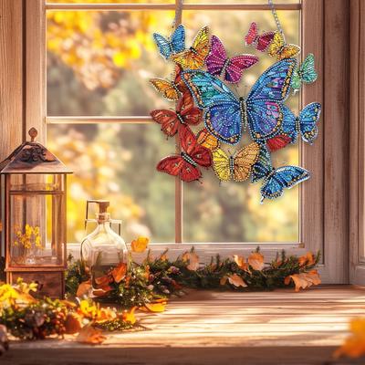2D/Flat DIY Hanging Diamond Art Kits Diamond Painting Set Rhinestone Diamond Art Window Pendants Wall Decor for Home & Windows