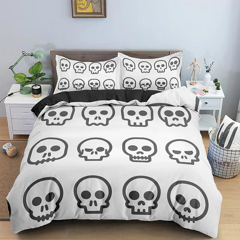 Sugar Skull King Queen Duvet Cover Vintage Skeleton Girl Gothic Day of The Dead Bedding Set Halloween Rose Polyester Quilt Cover