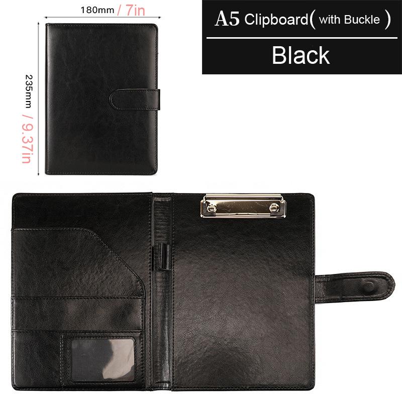 B5 / A5 Zwart Leer Padfolio Portfolio Bestandmap Klembord Documenthouder Zakelijke Map Schrijfblok Klembord voor Kantoor