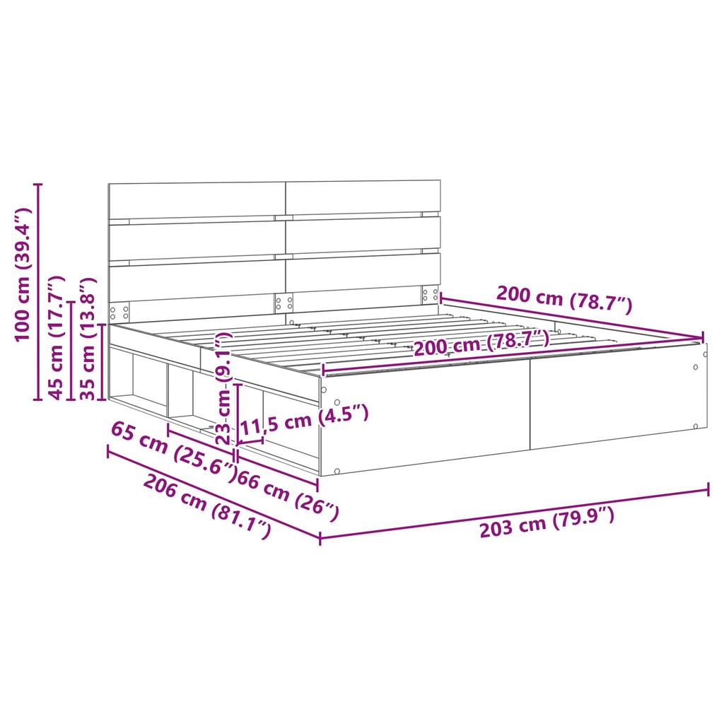 Bed Frame Black 200 x 200 cm Solid Pine Wood