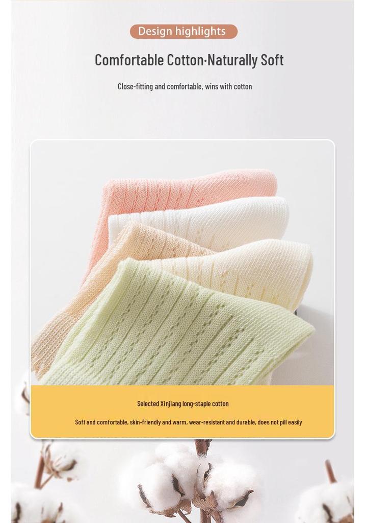 Summer Thin Cotton Baby Socks, Class A Newborn & Toddler Girls Cartoon Mesh with Loose Cuffs