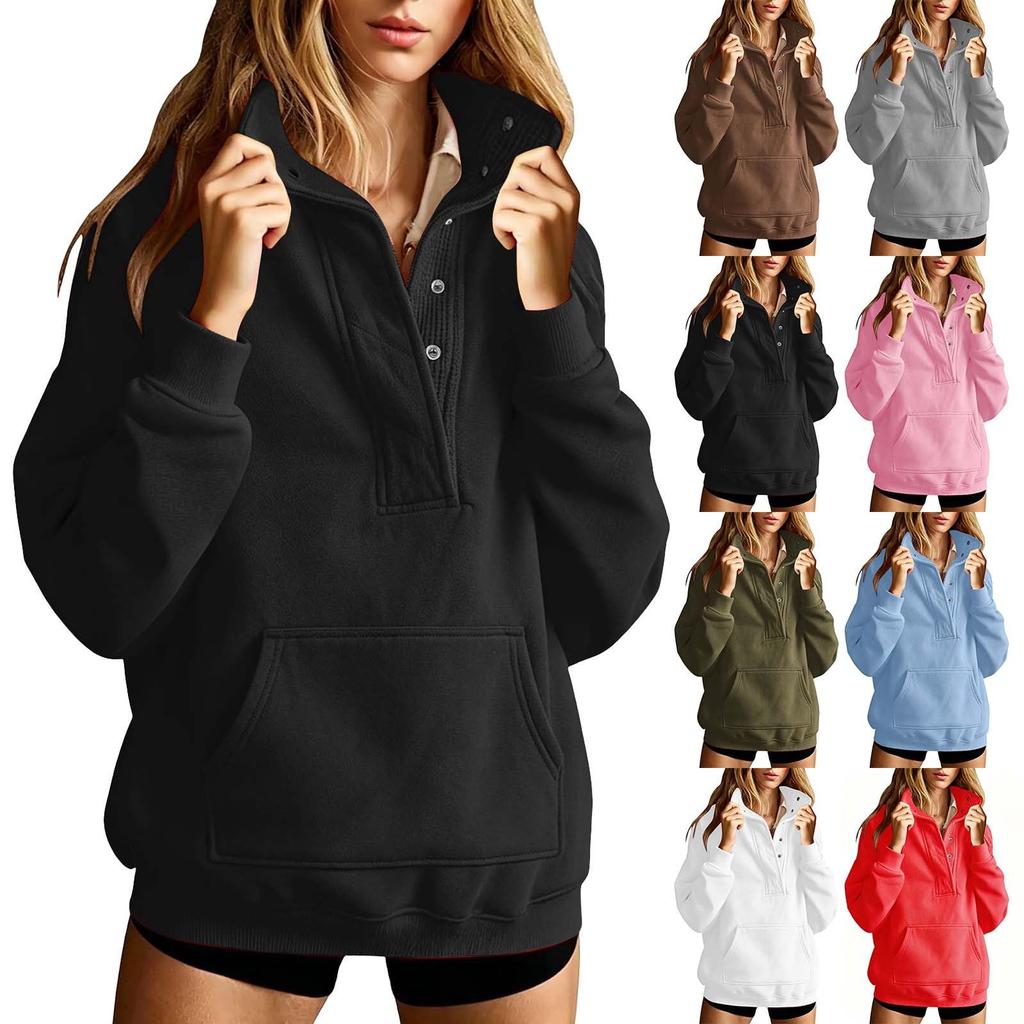 Women's Casual Loose Fit Long Sleeve Color Hoodie with Pockets for Everyday Wear