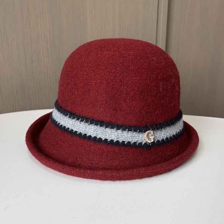 French Retro Small Fragrant Wool Bucket Hat Autumn And Winter Outdoor Warm Mother Hat Ladies Elegant Curling Top Hat
