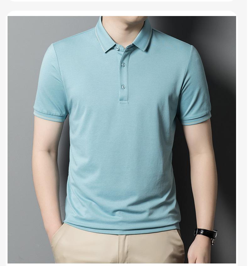 Men'S High-End Mulberry Silk Cold Short-Sleeved Polo Shirt Men'S Casual And Comfortable Solid Color Top