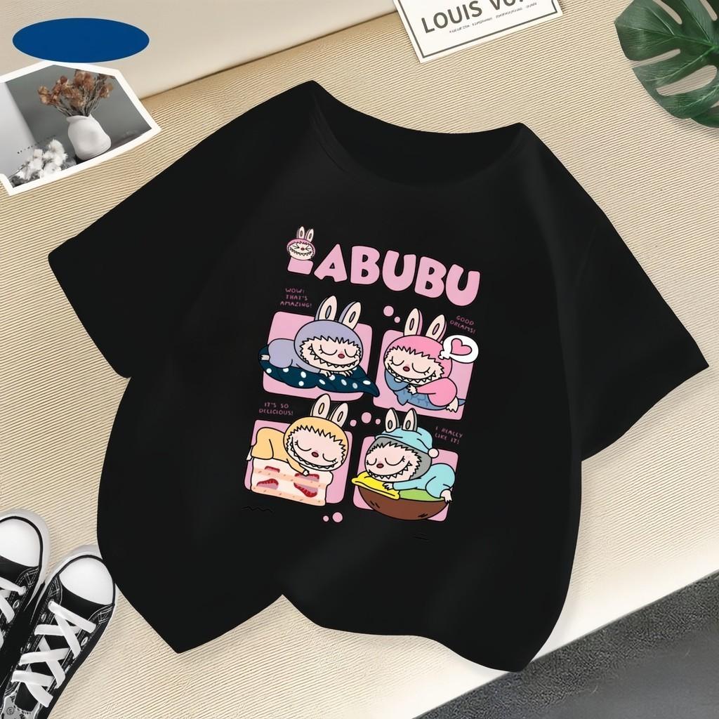 4-14 Years Old Labubu Cartoon Printed Children's Short Sleeved Girls' Round Neck Top Summer Children's T-shirt Casual Children's Clothing