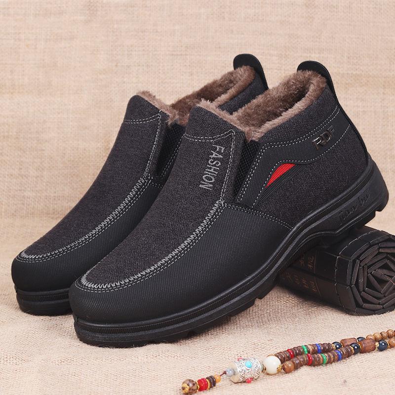 Winter Old Beijing Cloth Shoes Men's Cotton Shoes Warm and Velvet Middle-aged and Elderly Father Shoes Non-slip Soft Sole Thickened Elderly Men's Shoe