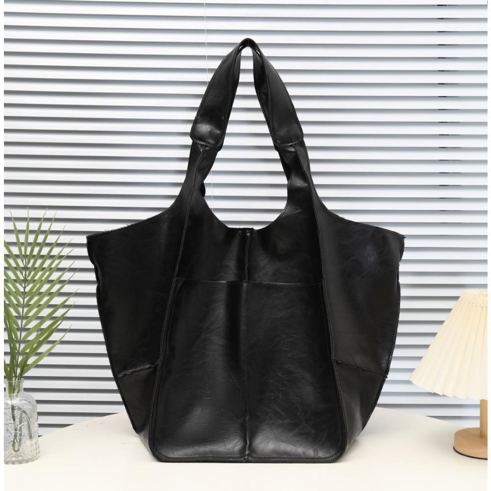 A Retro Simple Bag with A Patchwork Soft Leather Single Shoulder Hand-held Large Capacity Fashionable and Simple Handbag