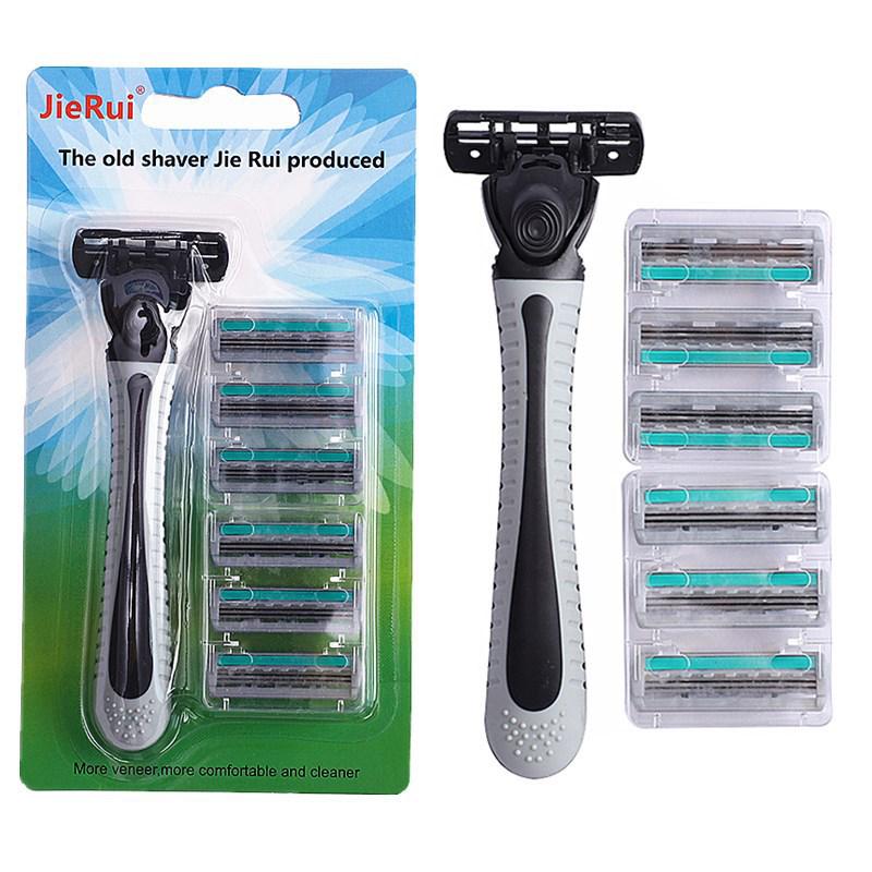 

Jie Rui Triple-Blade Stainless Steel Manual Razor Set: Includes 1 Handle, 6 Blades
