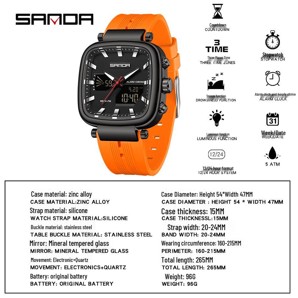 SANDA Men's Multifunctional Waterproof Stopwatch Countdown Watch