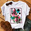 Fashion Women T Shirt Flower Printed T Shirt Casual Black Tops 90s Ladies Girl Tee Shirt Female Harajuku Graphic T -Shirt