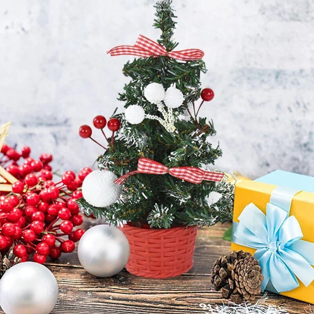 Red Mini Artificial Christmas Tree With LED Light Balls Artificial Pine Tree  Hotel Cafe Table