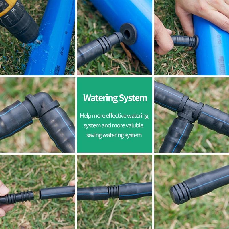 10pcs 16mm Garden Irrigation Tubing Fitting Tube Tee Elbow Equal Barb Connector Repair Connector End Plug Micro Drip Adapte