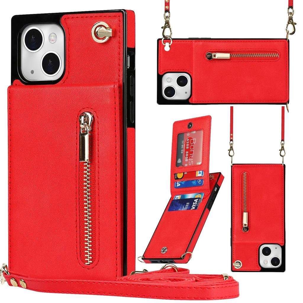 Crossbody Zipper Cards Solt Wallet Leather Case For iPhone 15 16 Pro Max 14 Plus 13 11 12 SE 2025 XS XR Lanyard Bag Purse Cover