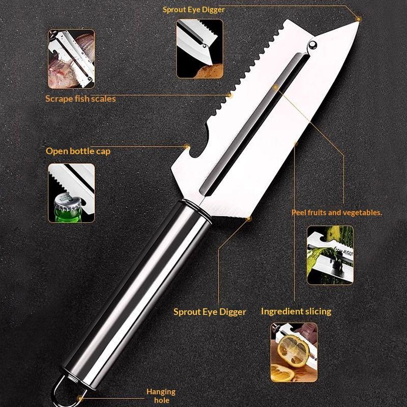 Multifunctional 3 In1 Peeler Knife for Effortless Fruit Prep In Stainless Steel