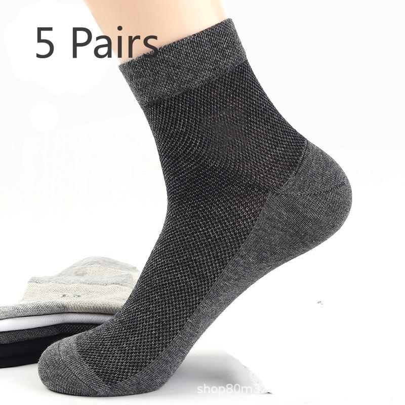 5 Pairs of Men Spring and Autumn Simple Business Perspiration Breathable Tube Socks