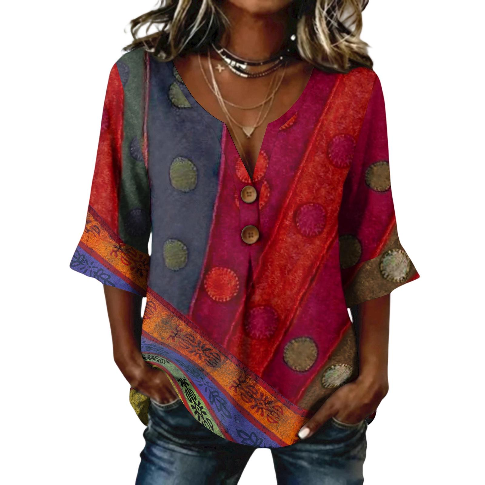 Womens Long Sleeve Tops with Floral Print Button Long Sleeve Shirts for Women Casual Loose Fit Long Sleeve T Shirt Women XXL