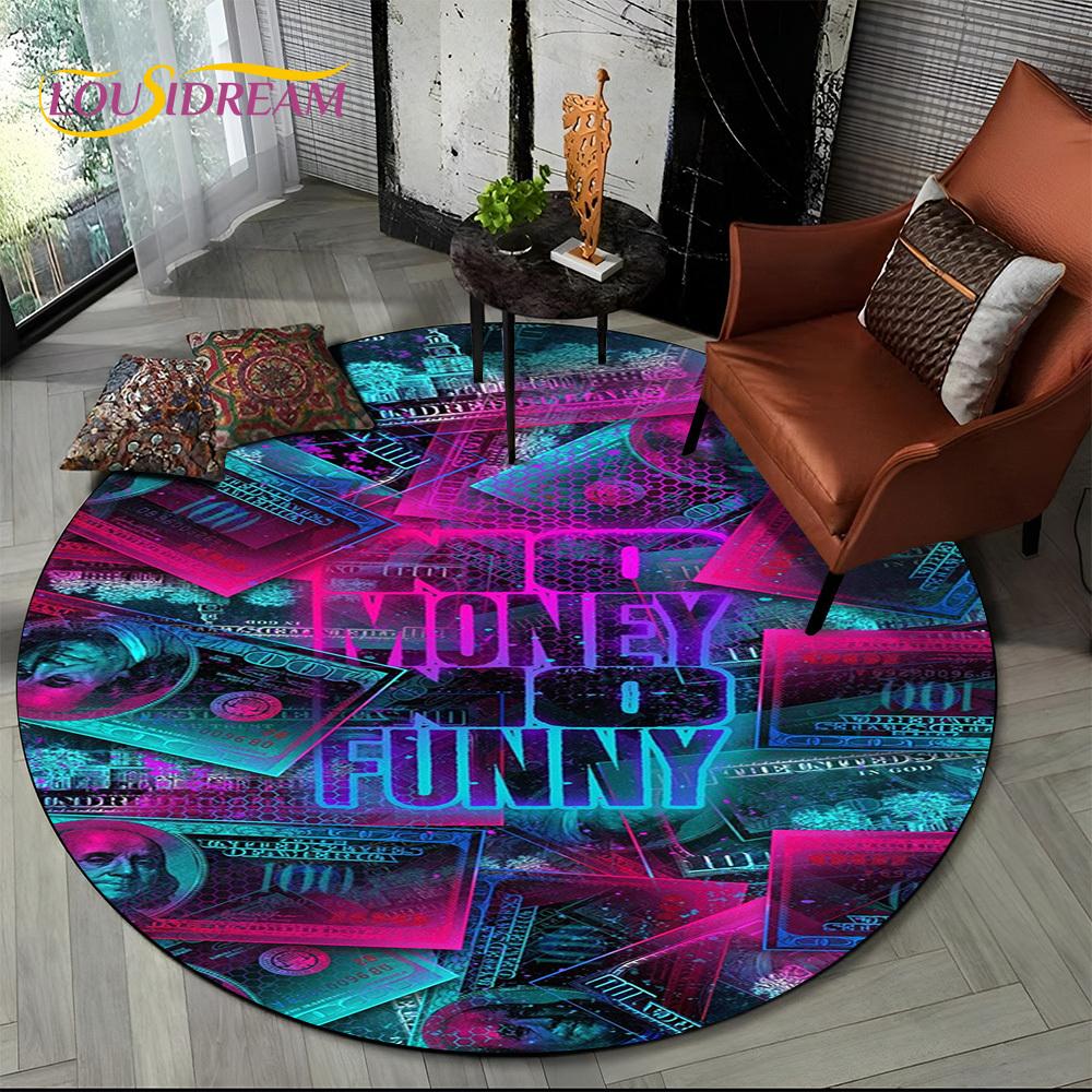 Rich Euro Dollar Money 3D Pattern Round Carpet Rug for Living Room Bedroom Child Playroom Chair Decor,Pet Area Rug Non-slip Mat