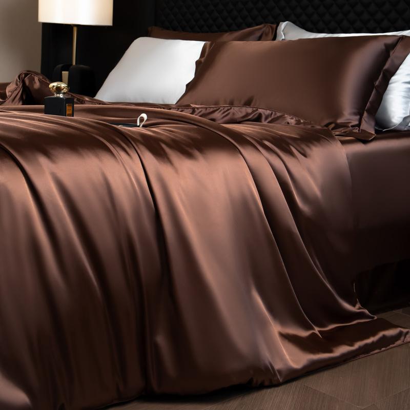 Luxury Mulberry Silk Duvet Cover Set High End Satin Solid Color Quilt Cover and Pillowcases Soft Silky King Size Comforter Cover