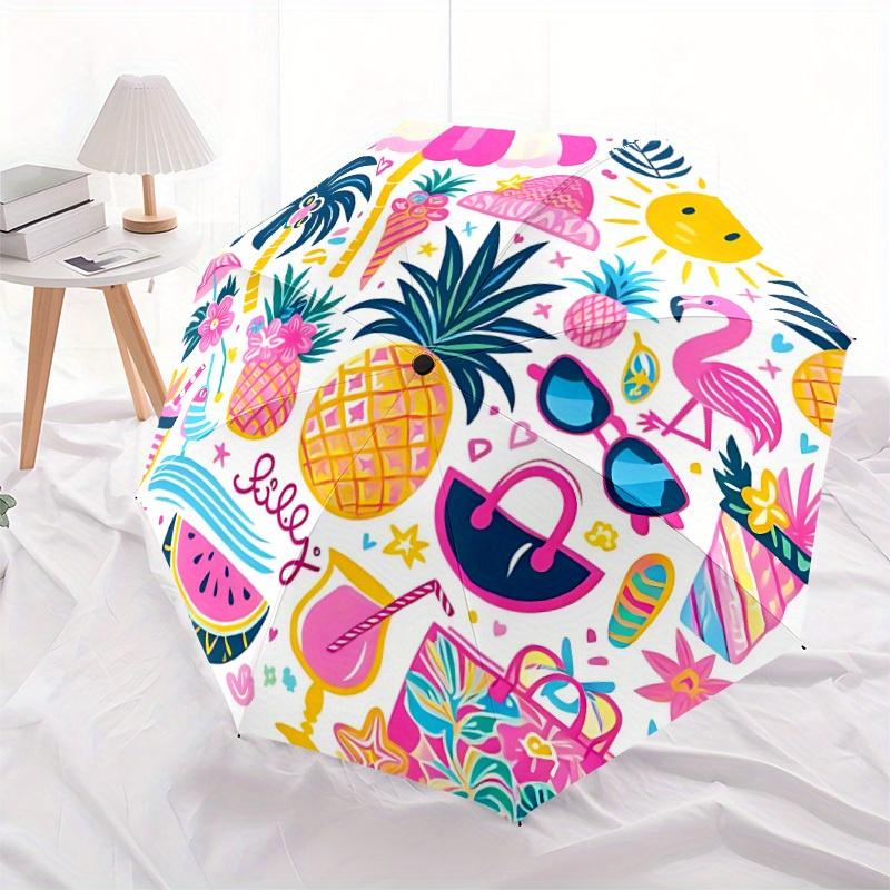 1pc Tropical Summer Vibes Automatic Folding Umbrella, Portable & Foldable Design with 8 Ribs, Casual Outdoor Accessory Halloween and Christm