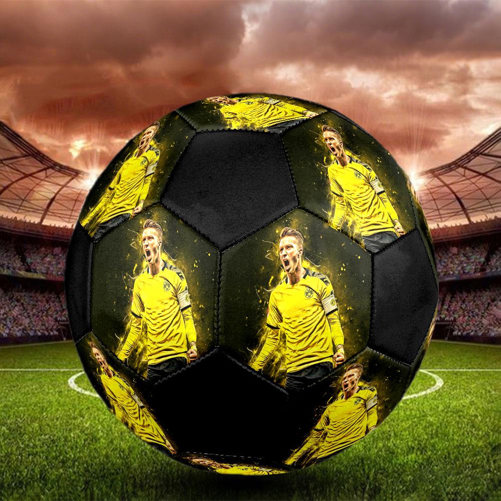 Marco Reus Printed Size 5 Soccer Ball, Machine-Stitched PVC, Durable & High Bounce, All Ages Fit, Fan Merchandise, Matches & Outdoor Use.
