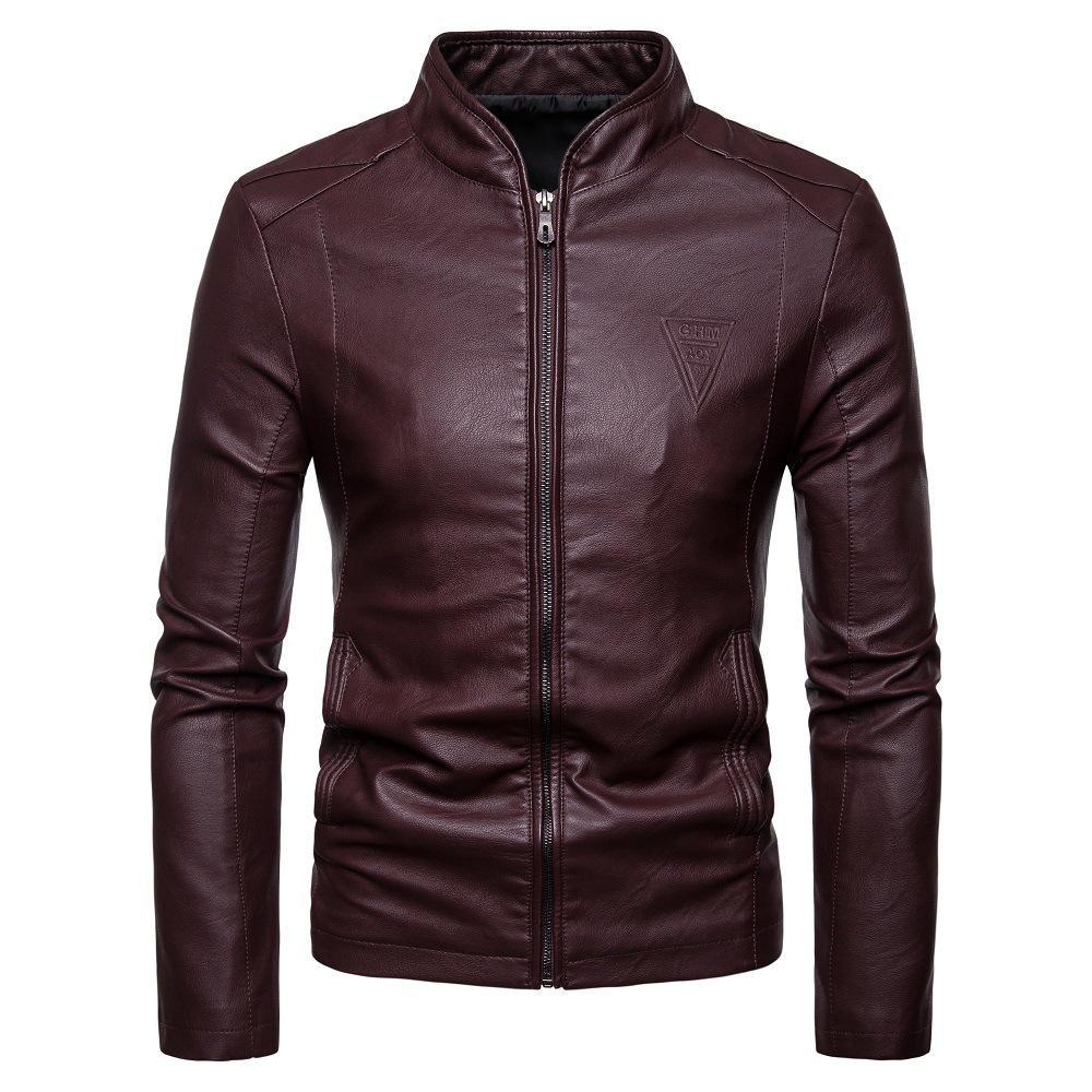 Men's Korean Style Leather Jacket with Stand Collar - Fall/Winter 2020 Collection (Model: PY07P50)