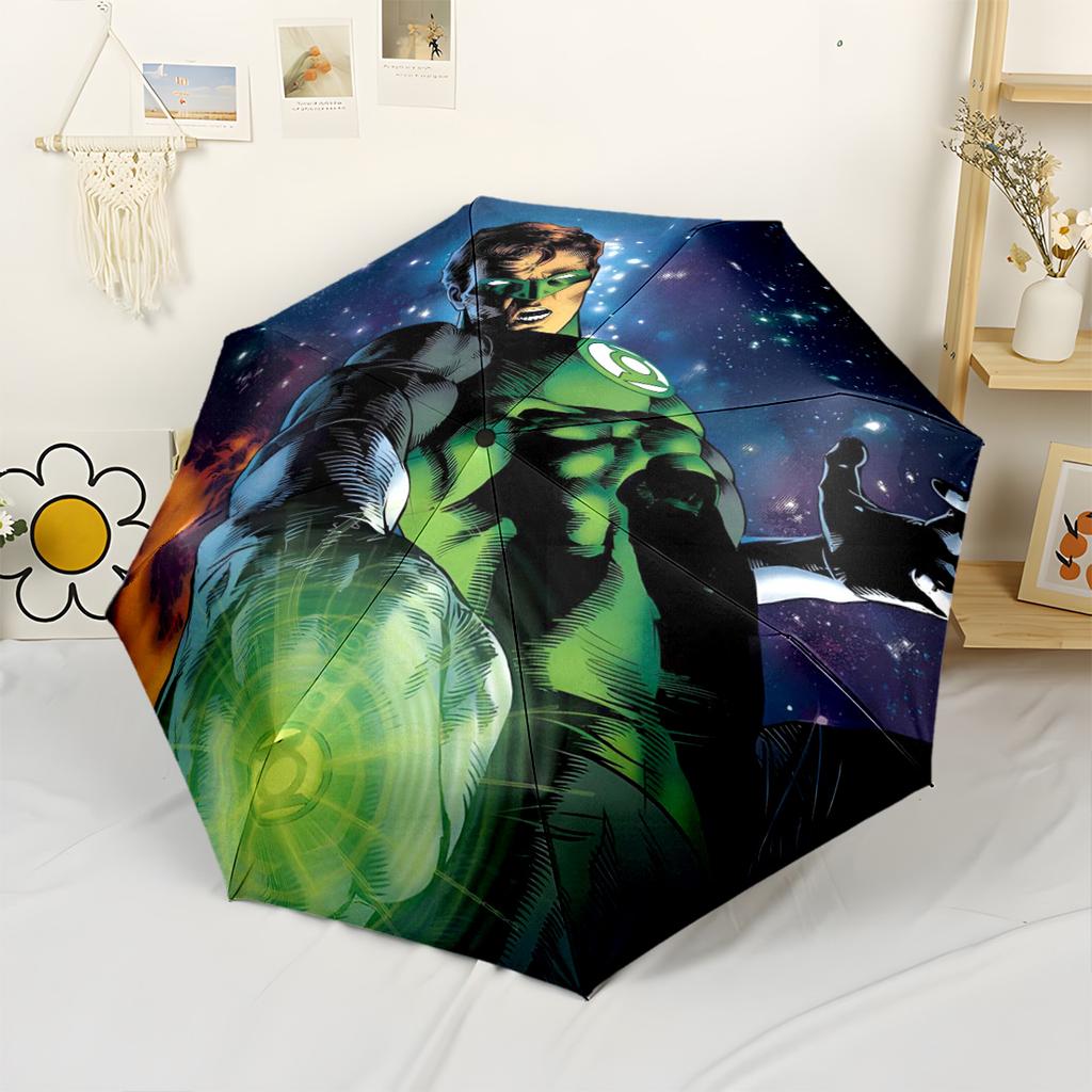 Green Lantern In Space Portable Automatic Umbrella Folding Umbrella with 8 Ribs Compact Design All-Season Travel Vibrant Pattern Umbrella