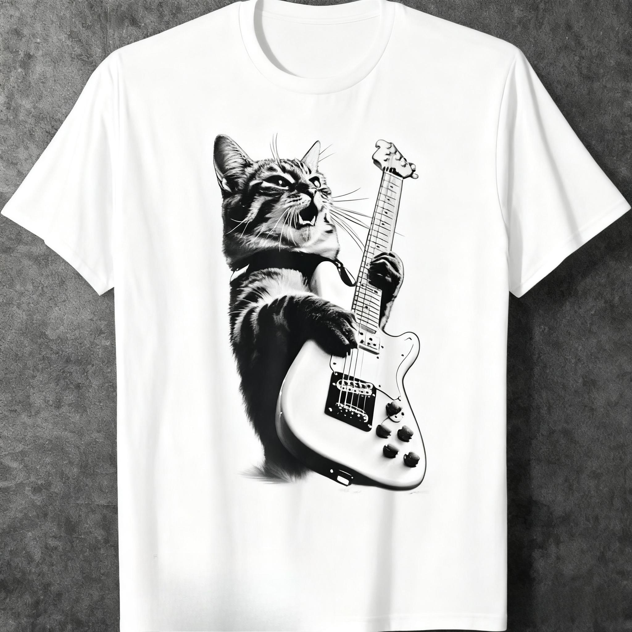 

Camiseta con estampado gráfico de guitarra de gato Rock mangas de moda urbana femenina 4XL