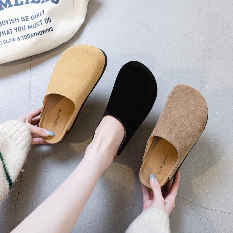 7CM thick-bottomed bag head slippers women's spring and summer 2025 new outer wear heelless slippers solid color simple style trendy