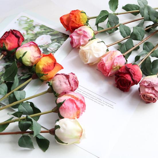 Simulation Flower Vibrant Color Thicker Petals Non-Withering Realistic Looking Bent Freely Decorative Fine Texture Single Branch Artificial Rose