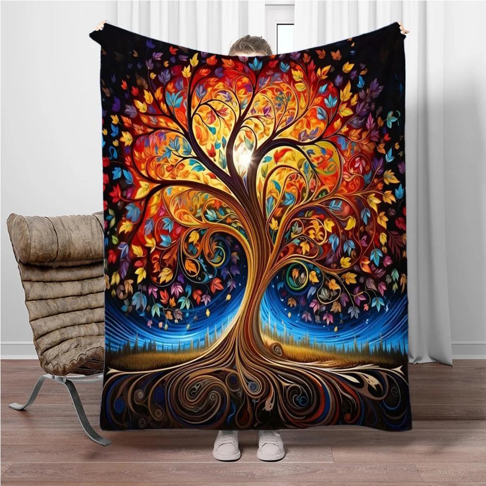3D Abstract Tree Of Life Flannel Blanket Fluffy Children Sofa Plush Bedspread Throw Lunch Blanket for Sofa Bed Nap Cover Kids