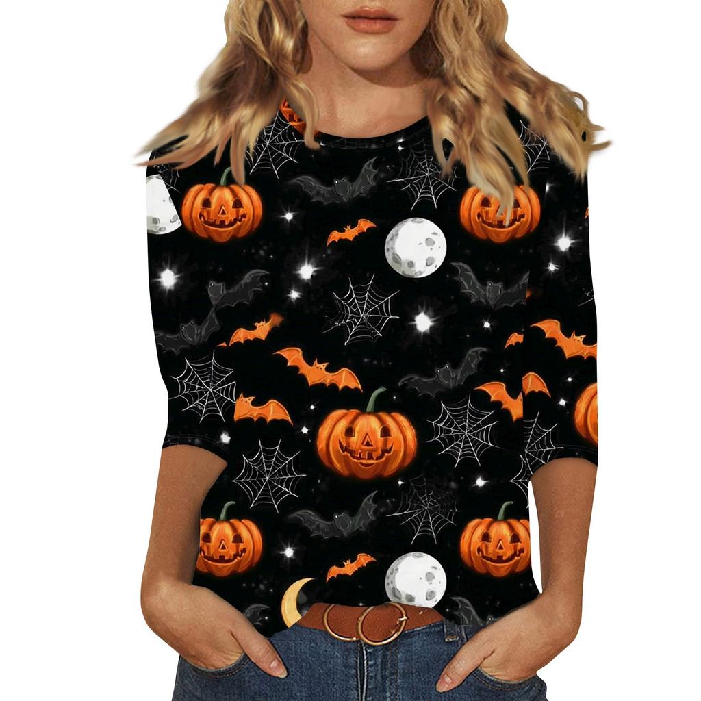 Women's Fashion Casual Round Neck Printed 3/4 T-shirt Top