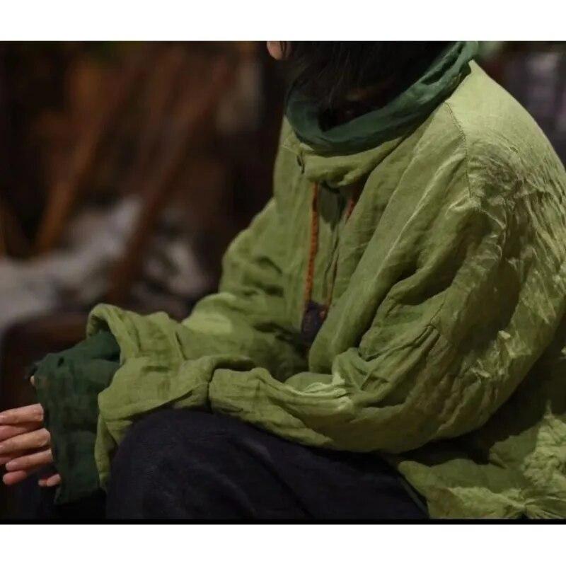 Johnature Kvinner Vintage rullekrave linskjorter Ensfargede Langermede knappoverdeler Høstknapp Uformelle dameskjorter