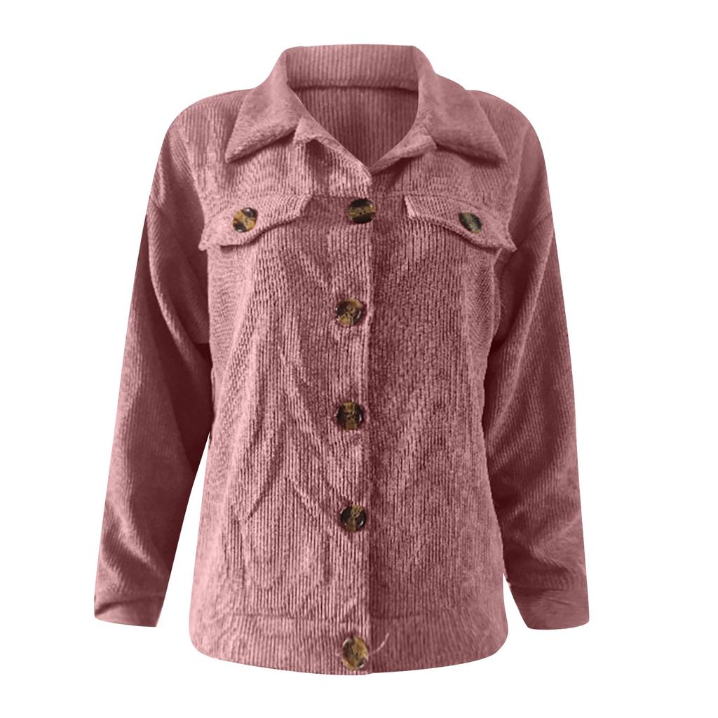 Women's  And Winter Loose Corduroy Lapel Double Pockets Long-Sleeved Shirt Jacket