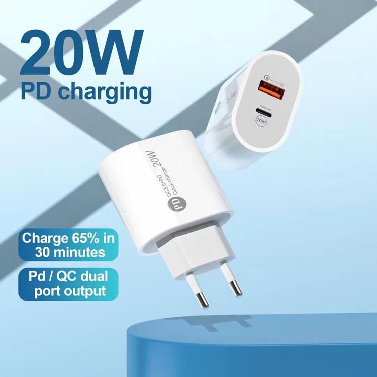 

Cylindrical 20W Dual-Port Fast Charger PD+QC3.0 for Apple & Android - EU/US Plug US Plug White (Without Accessories)