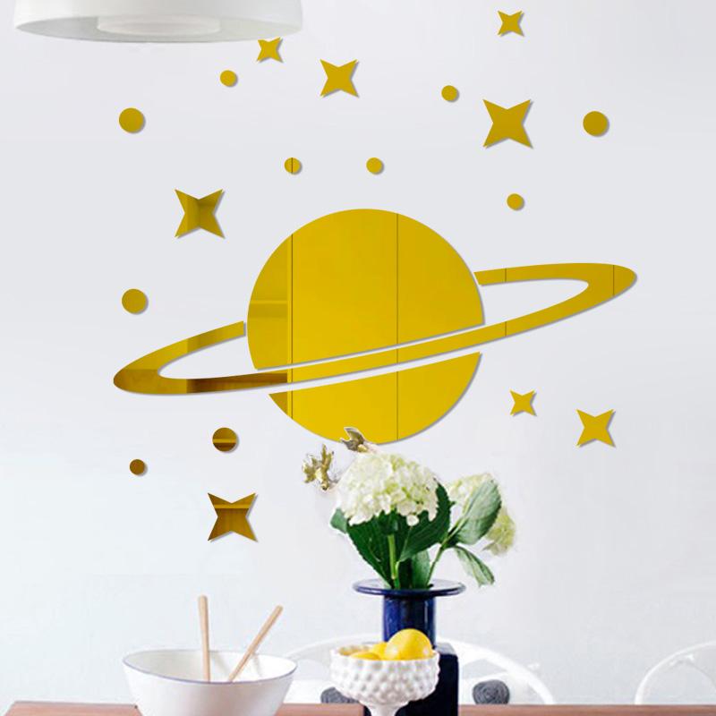 3D Mirror Wall Sticker Acrylic Star Moon Planet Mirror Mural Acrylic Decals Bathroom Mirror Wall Stickers For Kids Room Decor