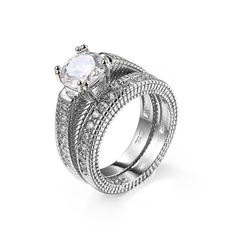 

Stylish Europe and America Double-Layer Couple Rings with Diamonds and Zircon Size 6 белый
