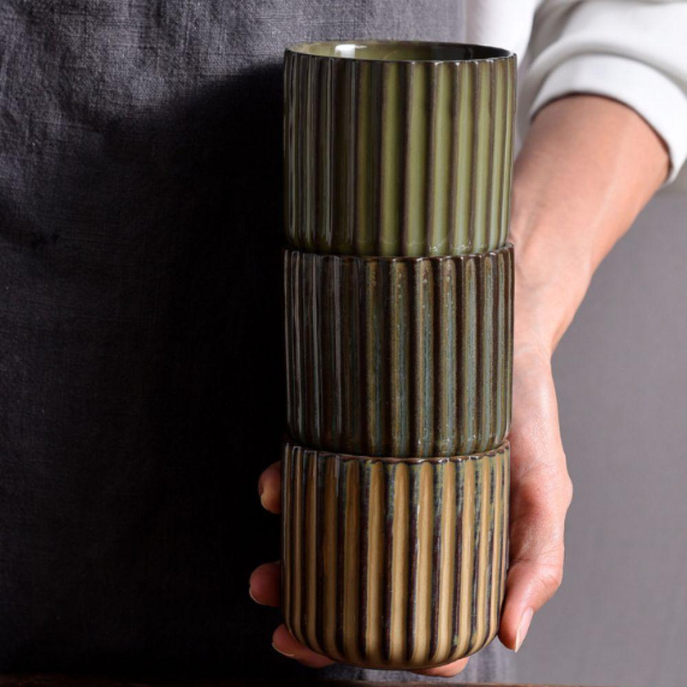 Vertical Striped Water Cup Kiln-Changed Glaze Milk Cup  Sushi Restaurant
