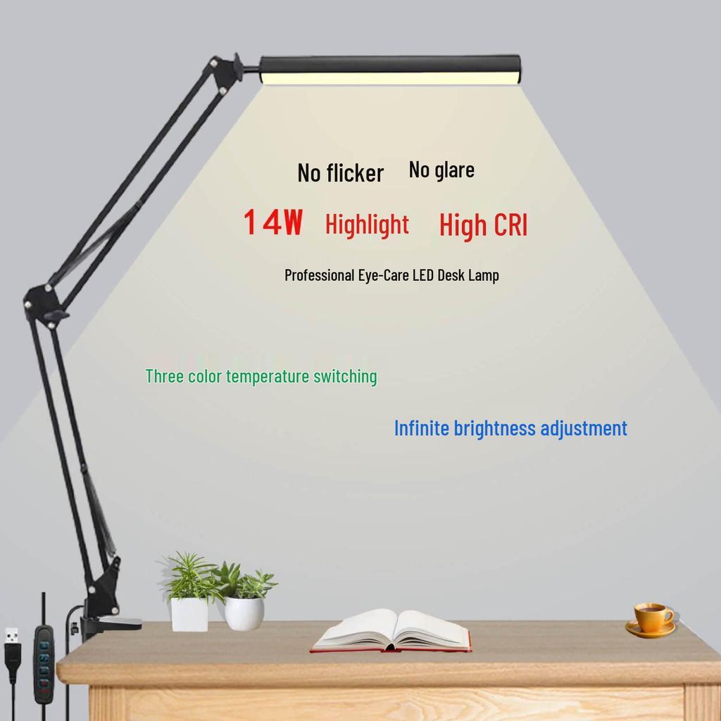 Folding Cantilever Desk Lamp with Clamp, Eye-Protection Design