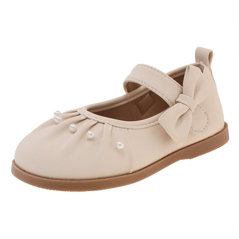 Girls leather shoes 2025 new spring and autumn foreign style girls bow soft sole princess shoes children's fashion pearl single shoes