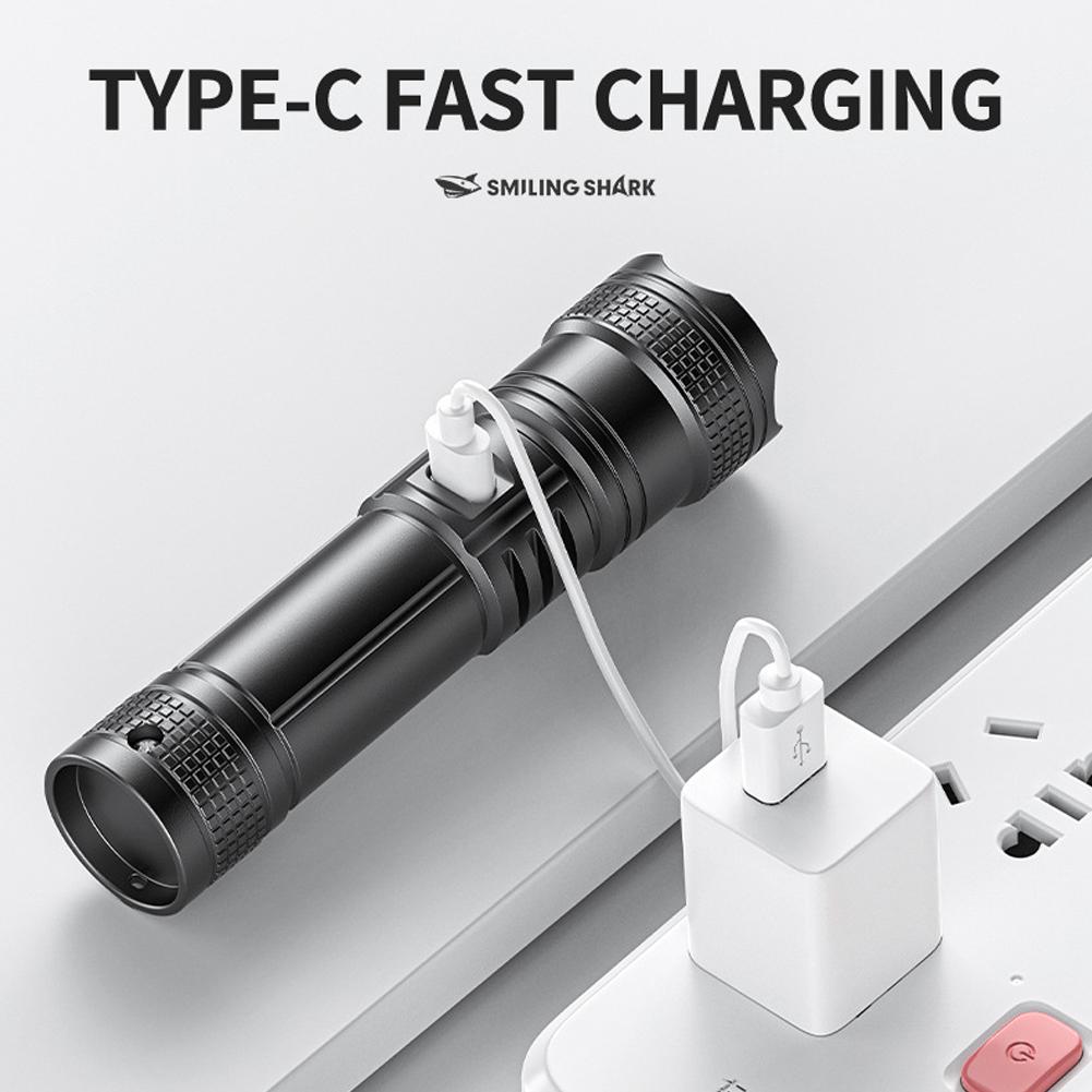 Multifunctional LED Flashlight USB Rechargeable Zoomable Torch For Outdoor Camping Waterproof Emergency Flashlight Accessories