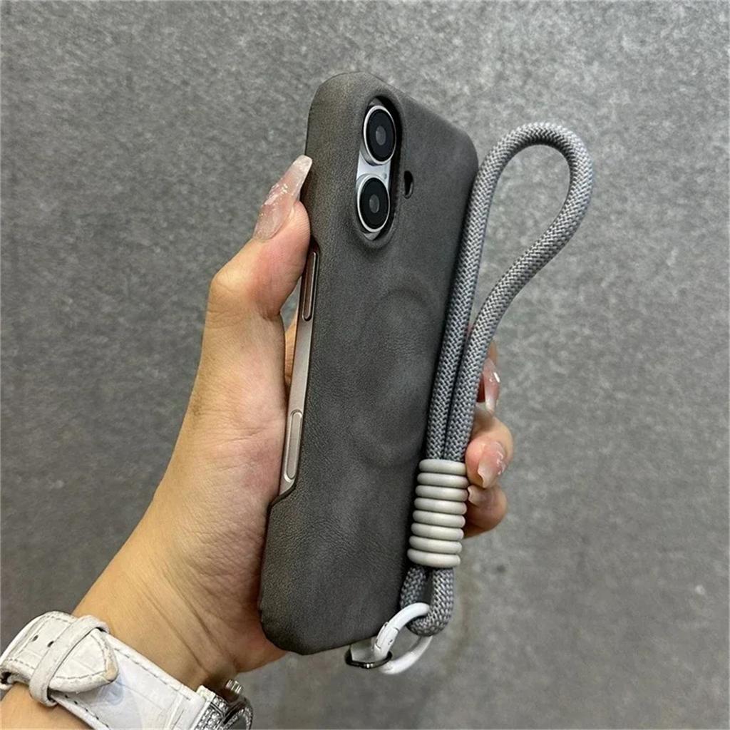 Luxury With Lanyard Magsafe Cortex Phone Case For iPhone 16 15PRO MAX 12 13 14 15 16 Pro Max Plus Magnetic Bumper Back Cover