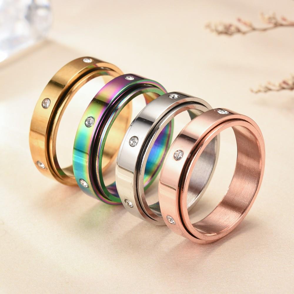 2025 cross-border new colorful light plate diamond ring rotatable ring couple jewelry pattern source manufacturer