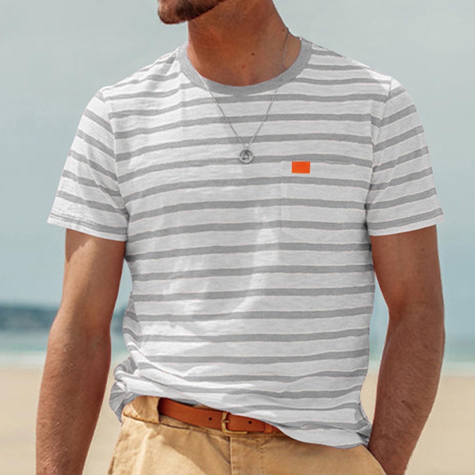 Мужская мода, повседневные полосатые топы с короткими рукавами, мужская футболка с круглым вырезом XXL