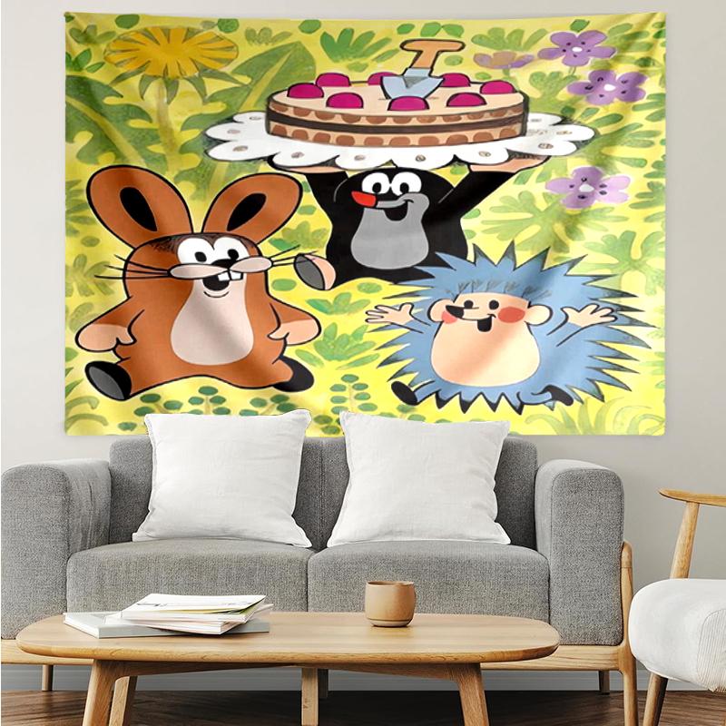 Krtek Print Tapestry, Backdrop, Easy Setup, Ideal for Bedroom, Office & Living Room, with Aesthetic Wall Hanging Decor.