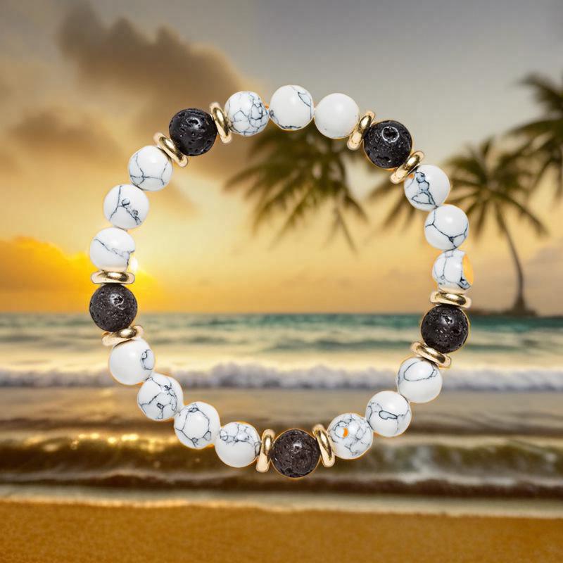 Unisex White & Turquoise Volcanic Stone Beaded Bracelet - Women's Fashion Trend.